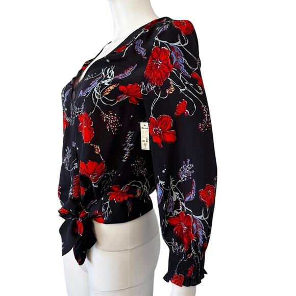 New MADEWELL Women's Loose Bouquet Night Vision Smocked Sleeve Wrap Top Size XS - Picture 5 of 8